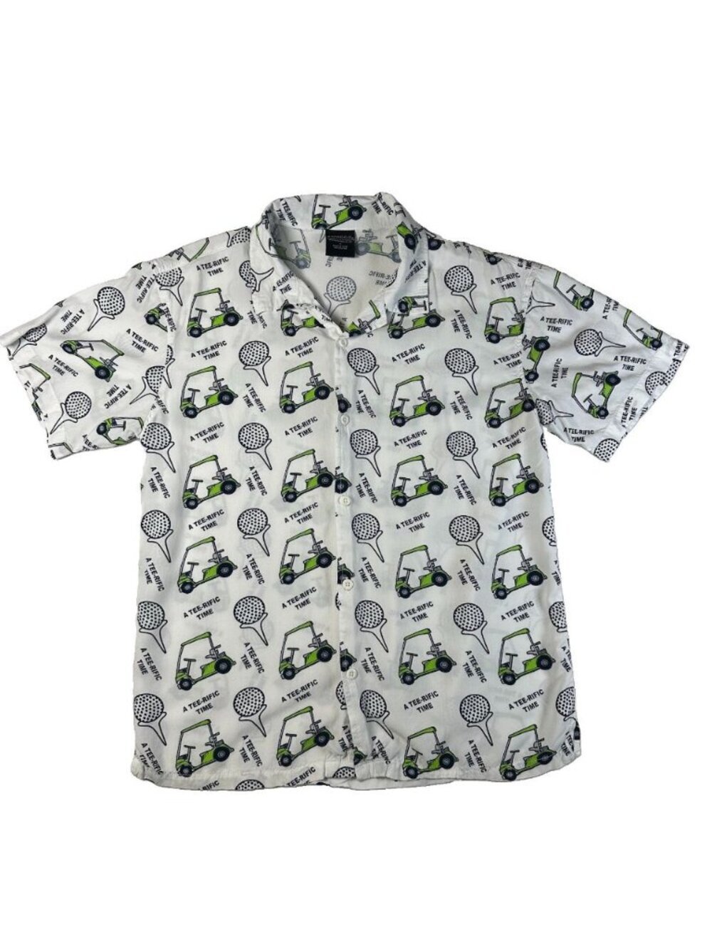 Bioworld Men’s Small Short Sleeve Button Up Casual Shirt Golf Cart Graphic Rayon